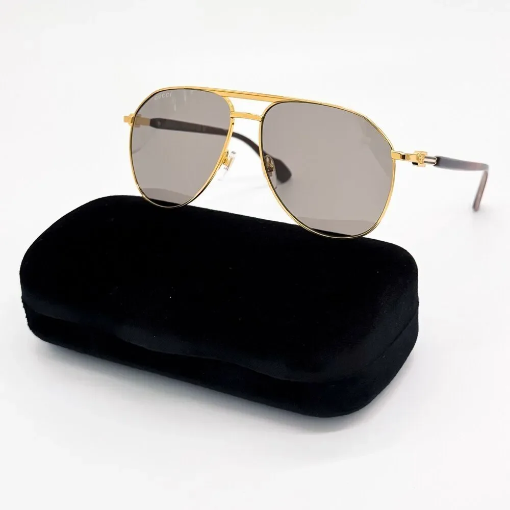 NWT Gucci GG1220S-002-59 Gold Aviator 59mm Sunglasses